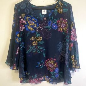 CABI OLIVIA FLORAL BELL SLEEVE TOP